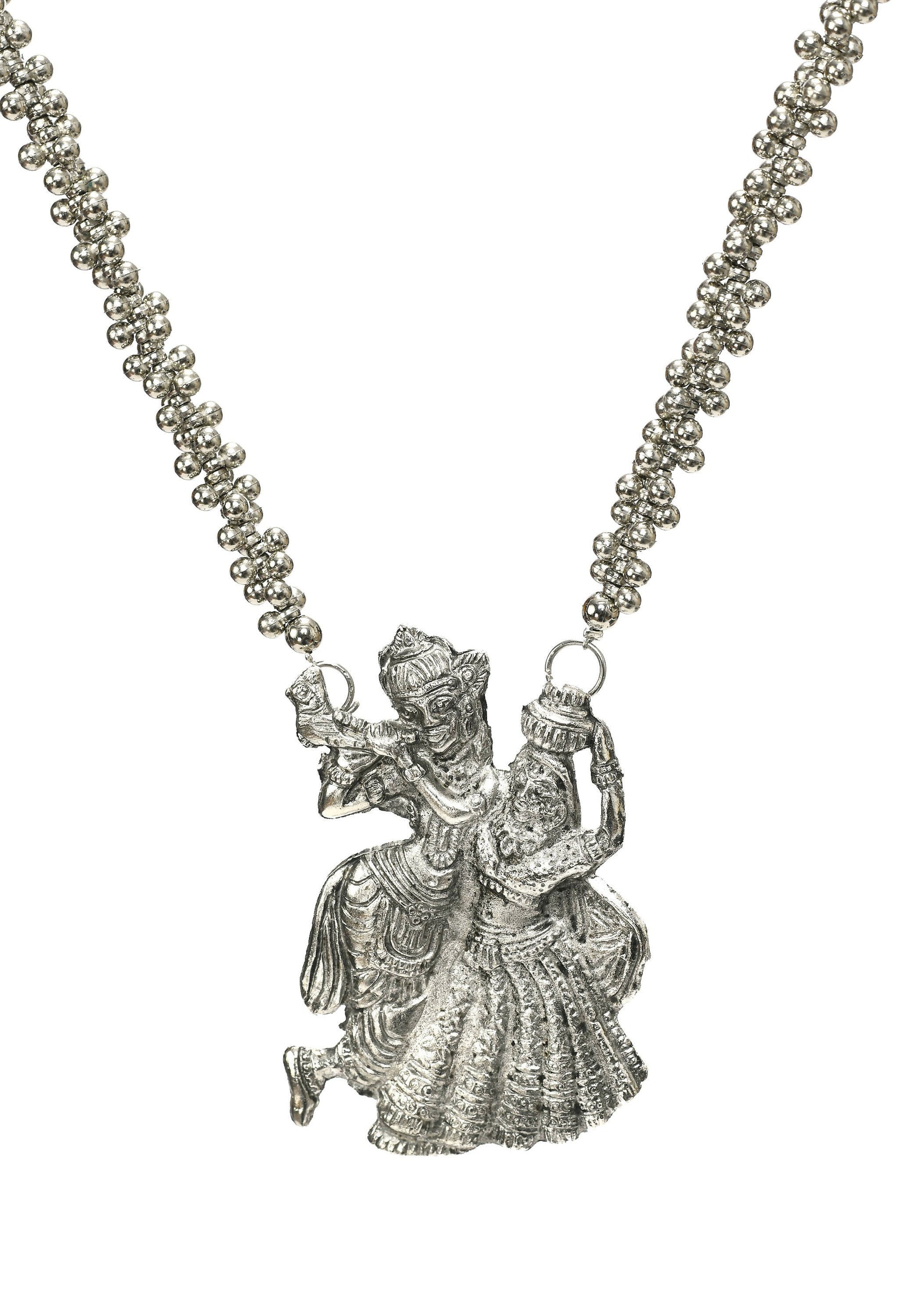 Mominos Fashion Johar Kamal Oxidised Silver-Plated Brass Finish Radha Kishan Long Necklace For Women - Grab2buy
