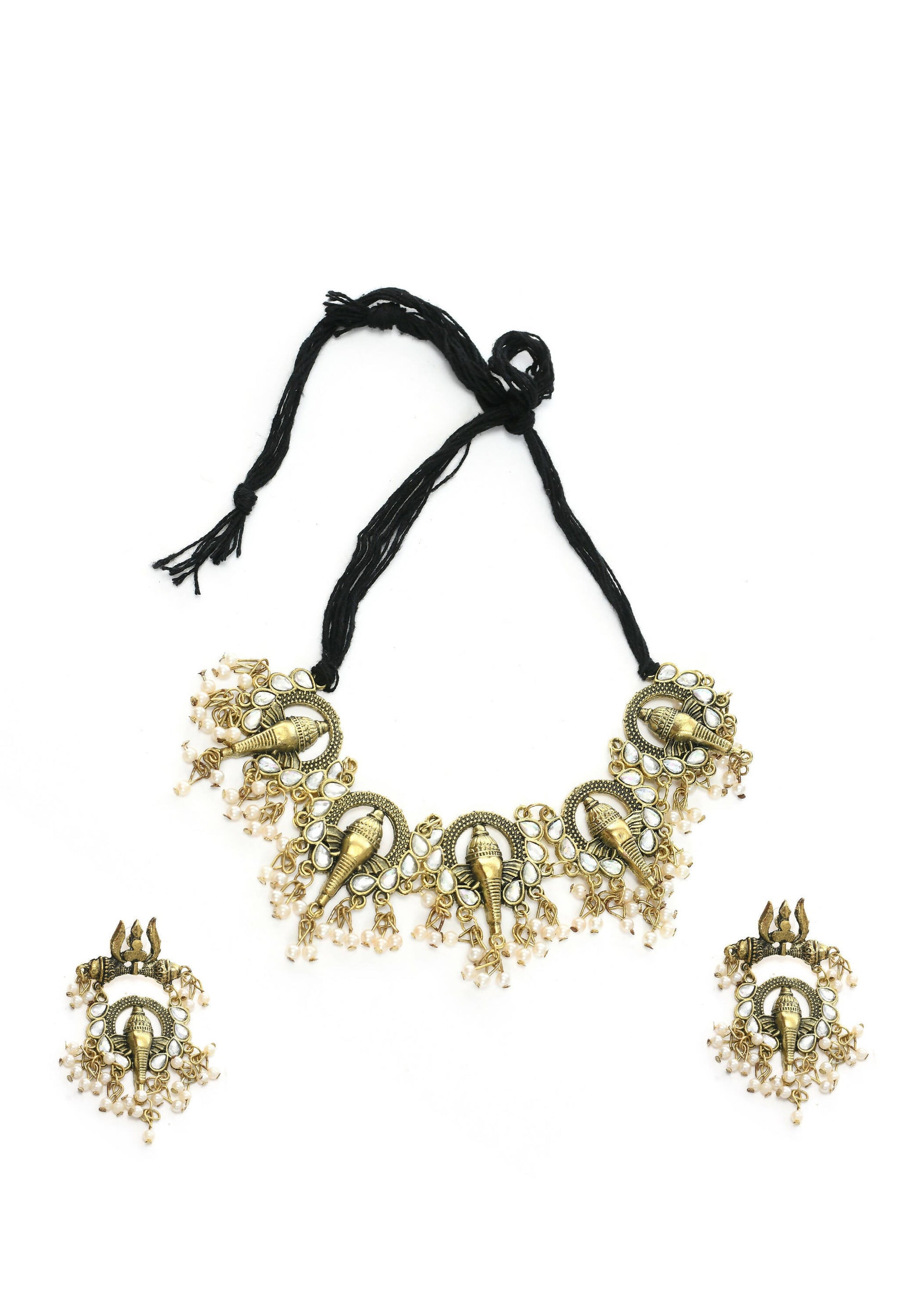 Mominos Fashion Johar Kamal Oxidised Gold-Plated Ganesha Design Necklace Choker Set - Grab2buy