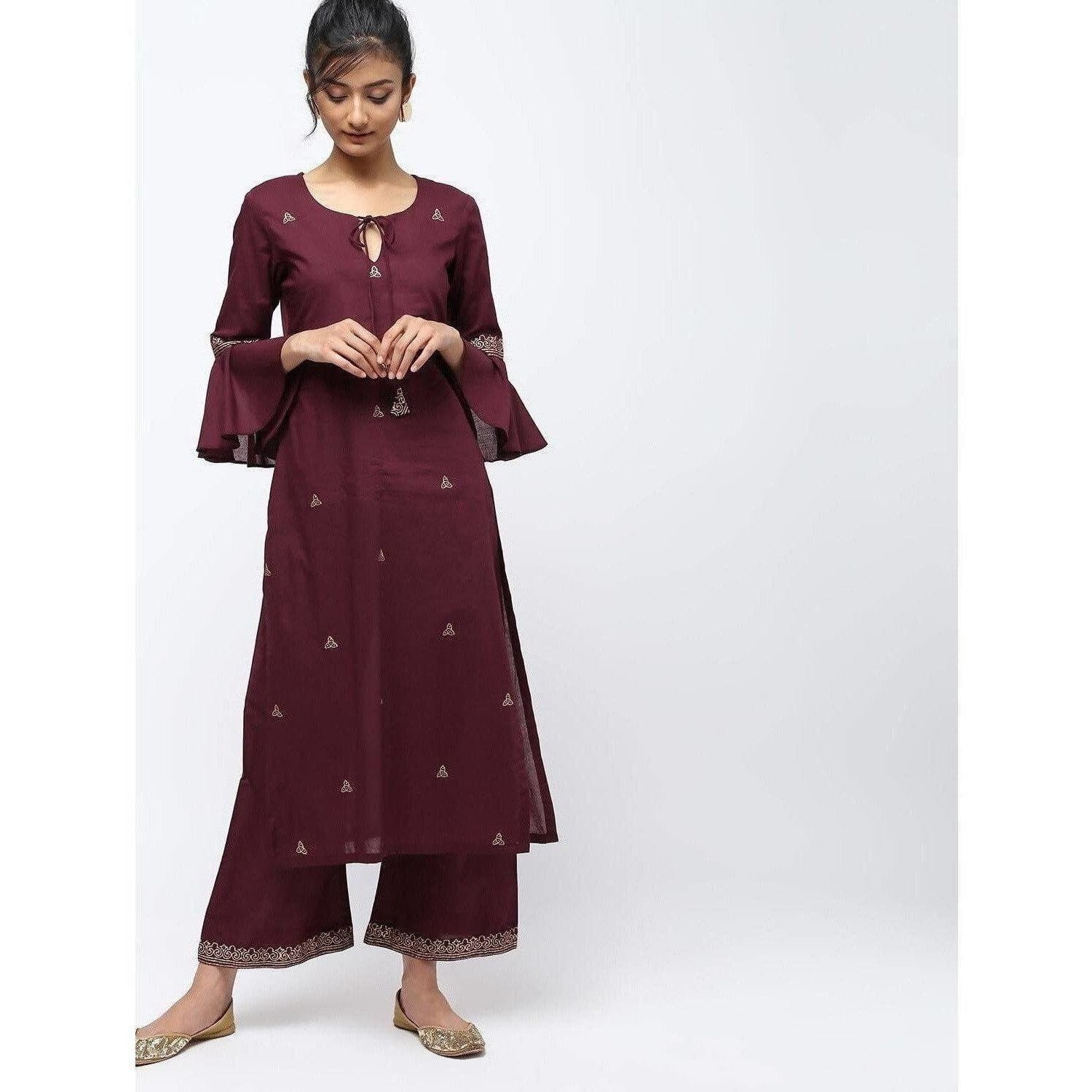 Cheera Straight Front Keyholl Eligant Kurta With Bell Sleeve Design