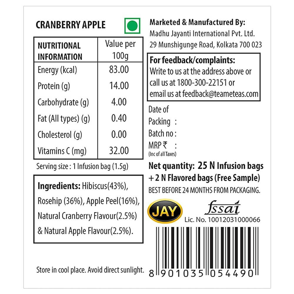 TE-A-ME Cranberry Apple Cheer Infusion Tea Bags - Grab2buy