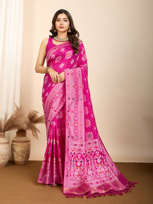 Pink Soft Silk Woven Meenakari Designer Saree - Vedanti