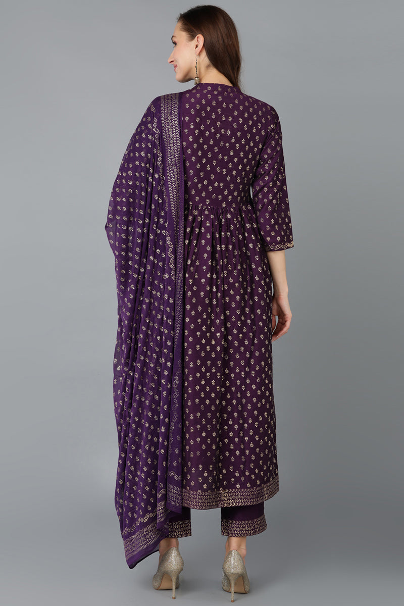 Women's Purple Silk Blend Anarkali Kurta Pant With Dupatta - Rasiya - Grab2buy