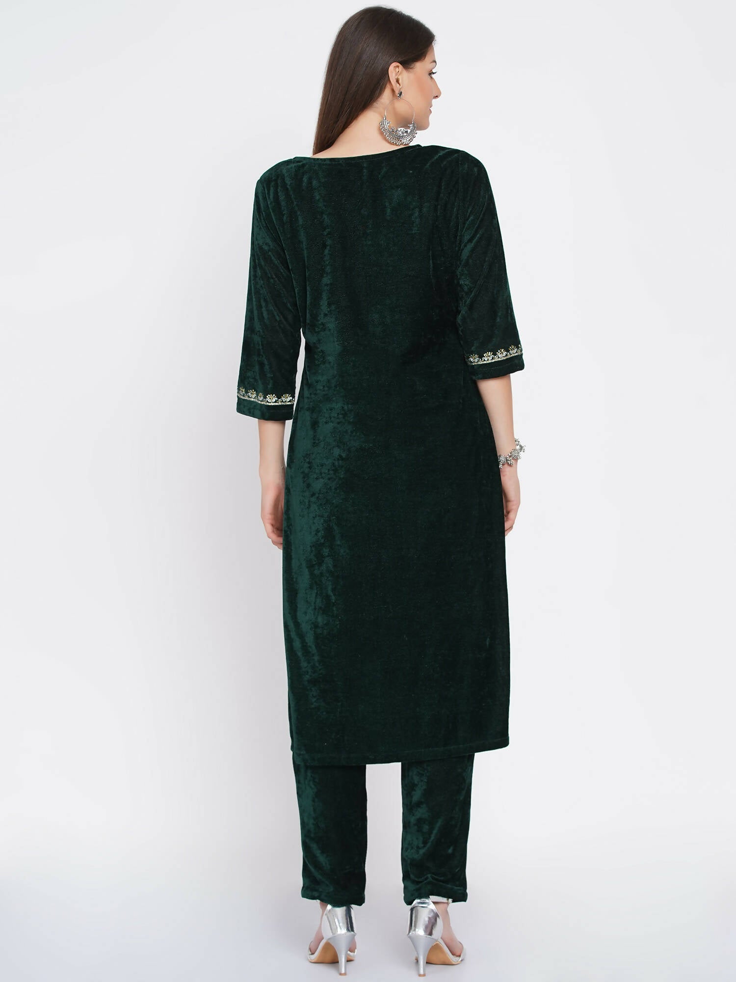 Women Republic Green Velvet Embroidered Kurta With Pant - Grab2buy