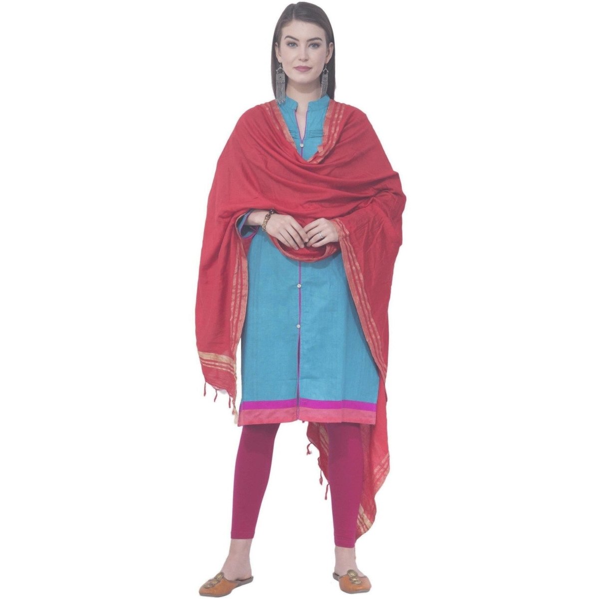 A R SILK Red Color Golden border Cotton Dupattas and Chunnis
