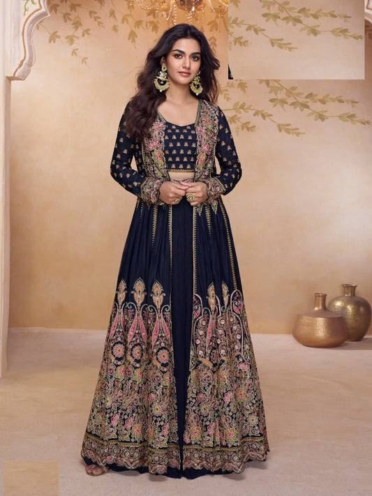 Aarshi Fashions Navy Blue Shimmer Wedding Gowns