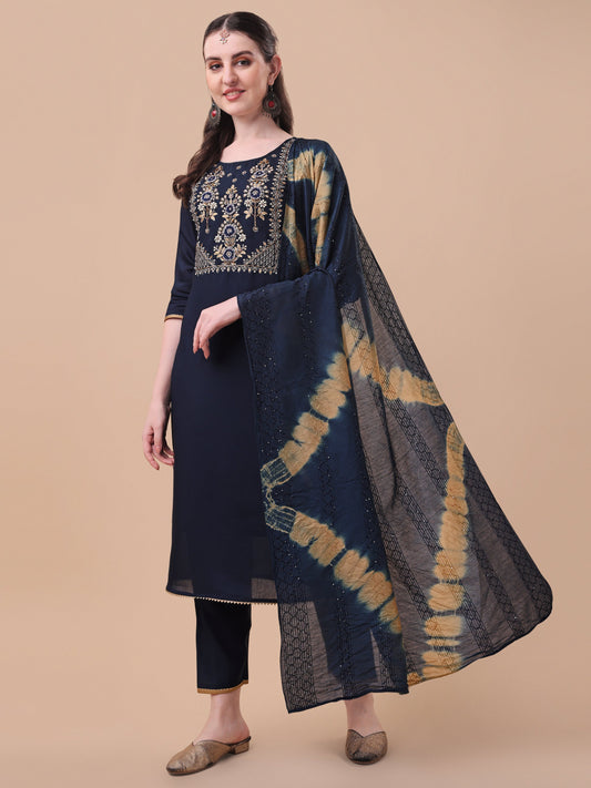 Embroidered Kurta , Pant & Dupatta Set, Multicolor - Hiral Fashion