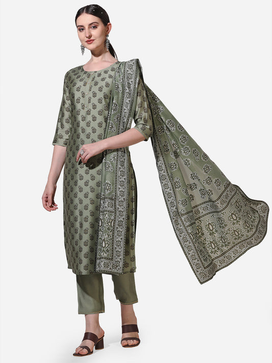 Floral Printed Kurta With Pant And Dupatta Set, Multicolor - Hiral Fashion