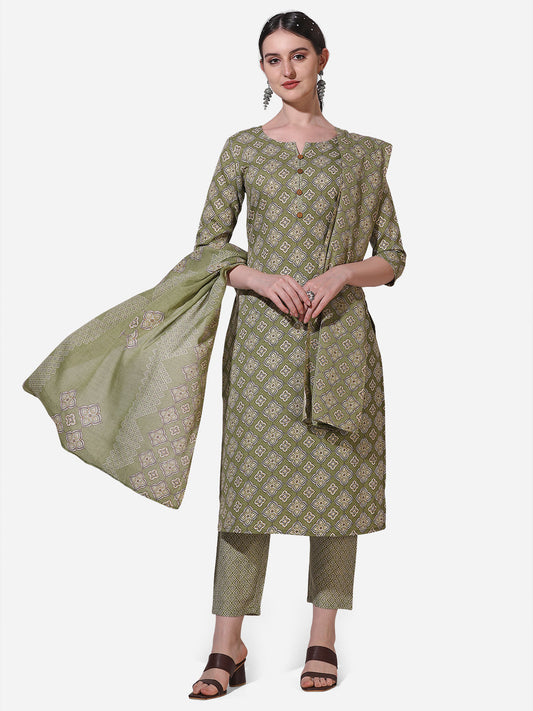 Floral Printed Kurta With Pant And Dupatta Set, Multicolor - Hiral Fashion