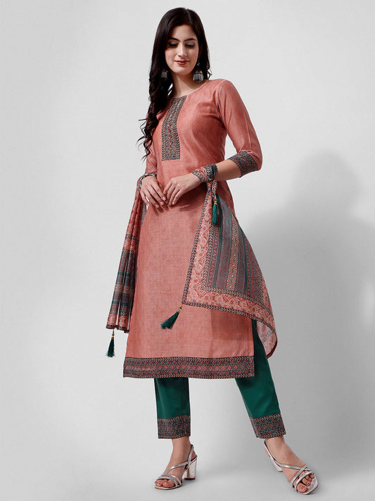 Embroidered Kurta With Pant And Dupatta Set, Multicolor - Hiral Fashion