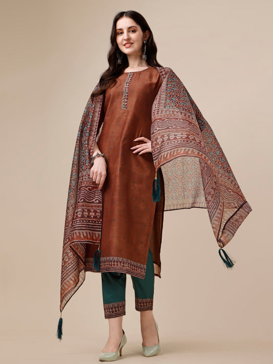 Kurta With Pant And Printed Dupatta Set, Multicolor - Hiral Fashion