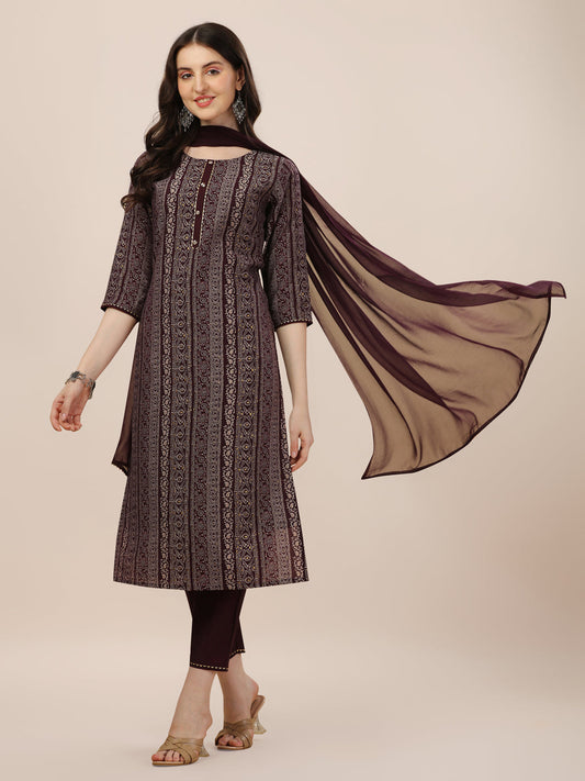 Printed Kurta With Pant And Dupatta Set, Multicolor - Hiral Fashion