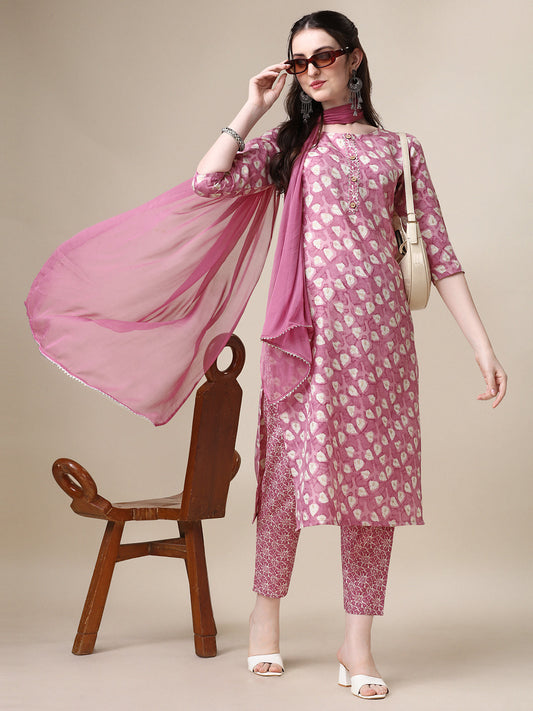 Printed Kurta With Pant And Dupatta Set, Multicolor - Hiral Fashion