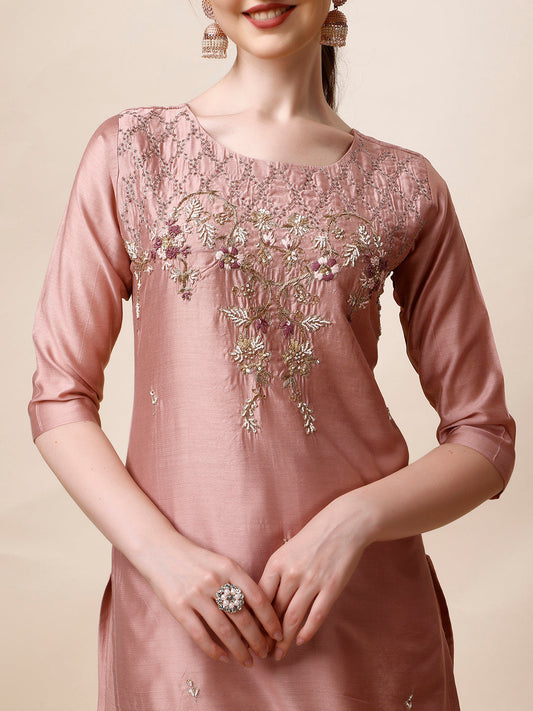 Hand Embroidered Kurta With Pant & Dupatta Set, Multicolor - Hiral Fashion