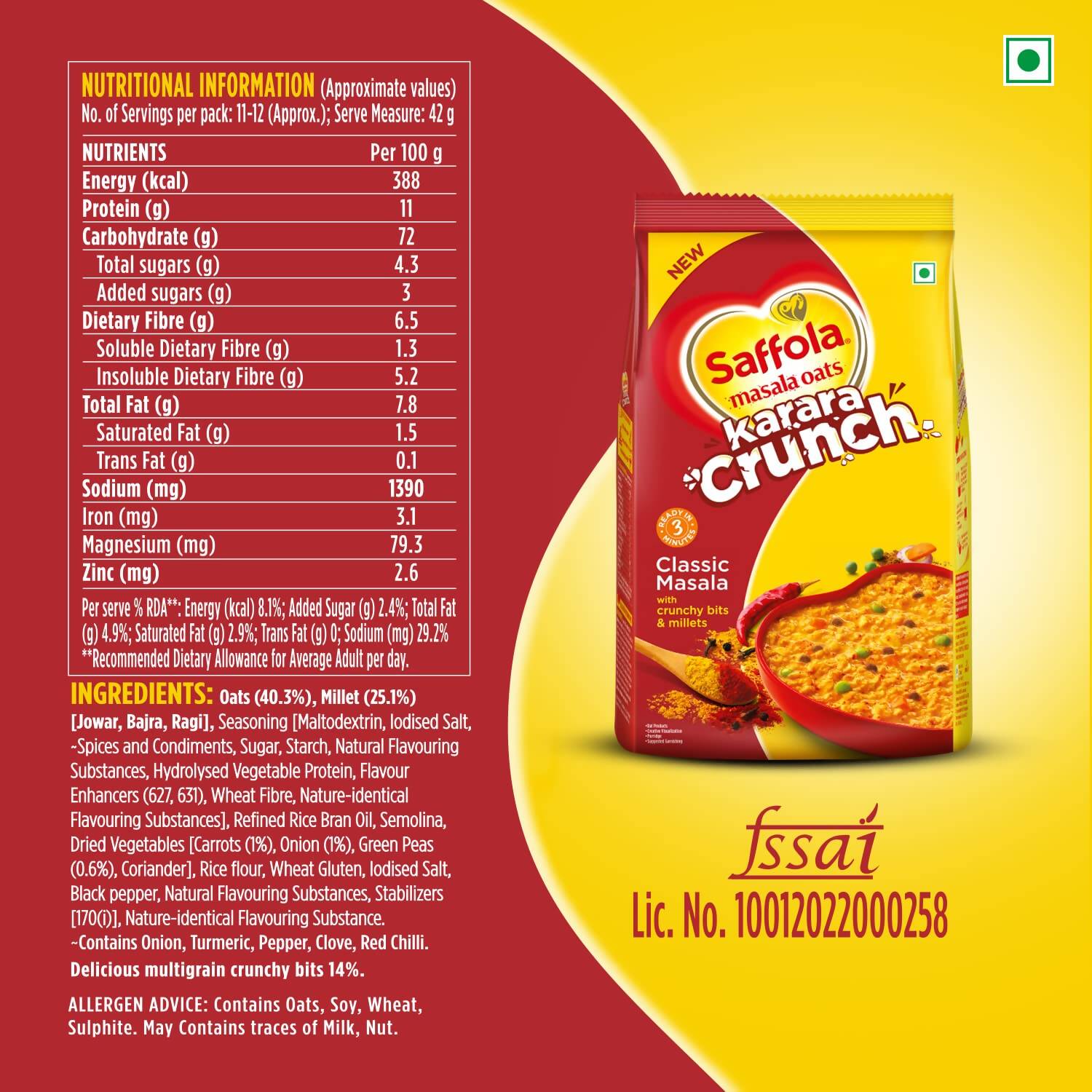 Saffola Karara Crunch Masala Oats - Grab2buy
