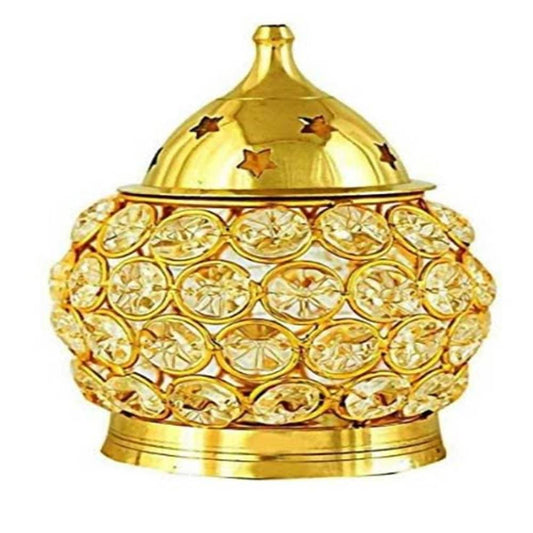 Puja N Pujari Akhand Diya Decorative Brass Oval Shaped Crystal Oil Lamp Grab2Buy Puja N pujari Grab2Buy