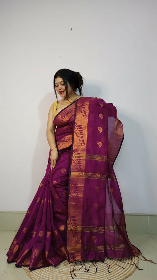 Exclusive Collection Beautiful Magenta Cotton Silk Woven Handloom Grab2Buy With Running Blouse Piece