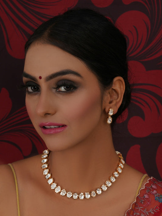 Kundan Choker with Studs Jewellery Set (Gold) - Ruby Raang