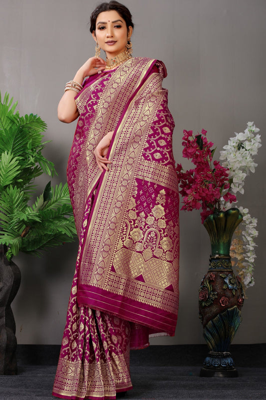 Anaita Purple Woven Design Pure Silk Banarasi Saree With Blouse