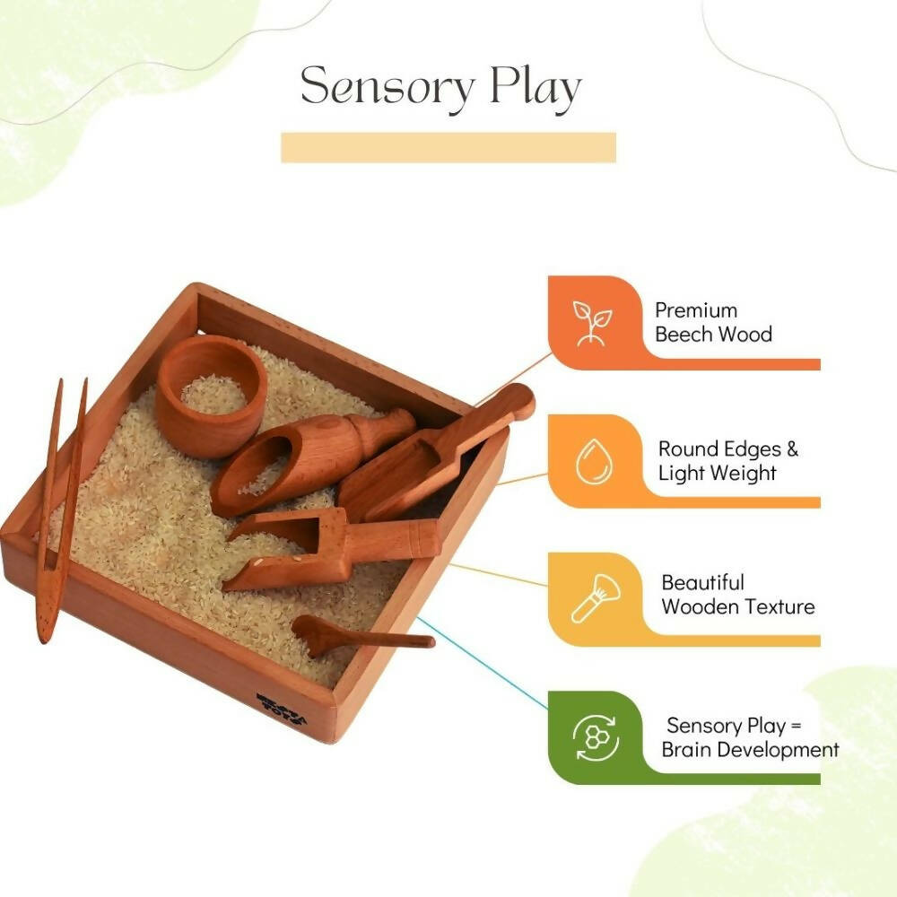 Nesta Toys Sensory Wooden Toy Set with Montessori Tray - Beech Wood - Grab2buy