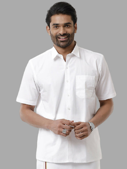 Ramraj Cotton Mens Half Sleeve White Shirt Plus Size - Samrat Cotton