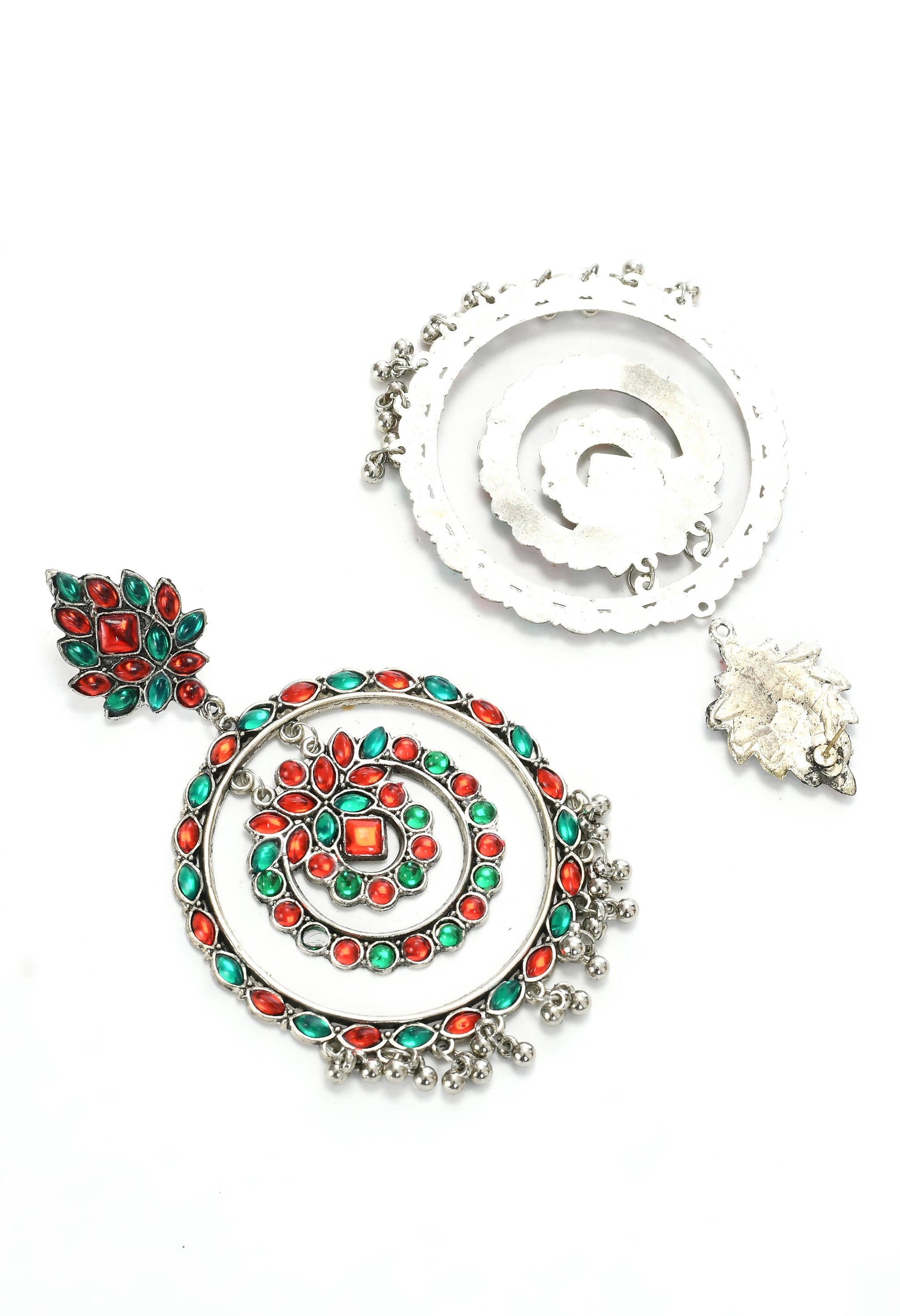 Mominos Fashion Johar Kamal Women's Red & Green Kundan Circles Earrings - Grab2buy