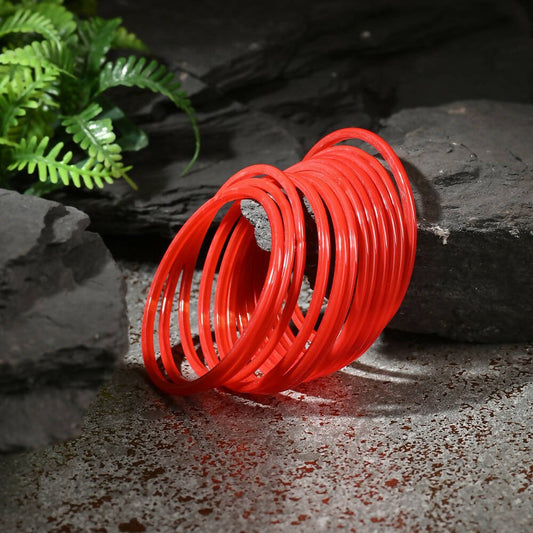 Afast Shining Red Glass Party, Wedding, Daily Use Bangle Set, Pack Of 12 | Grab2Buy