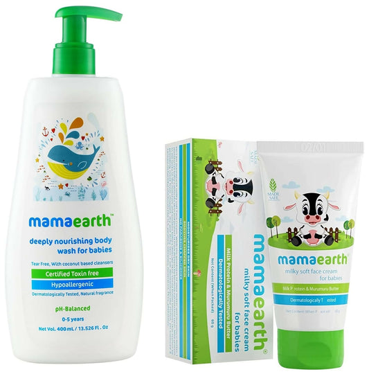 Mamaearth Milky Soft Natural Baby Face Cream & Deeply Nourishing Natural Baby wash Genie India