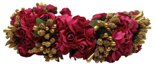 Pink & Gold Flower Gajra Grab2Buy Mokshi Collections Grab2Buy