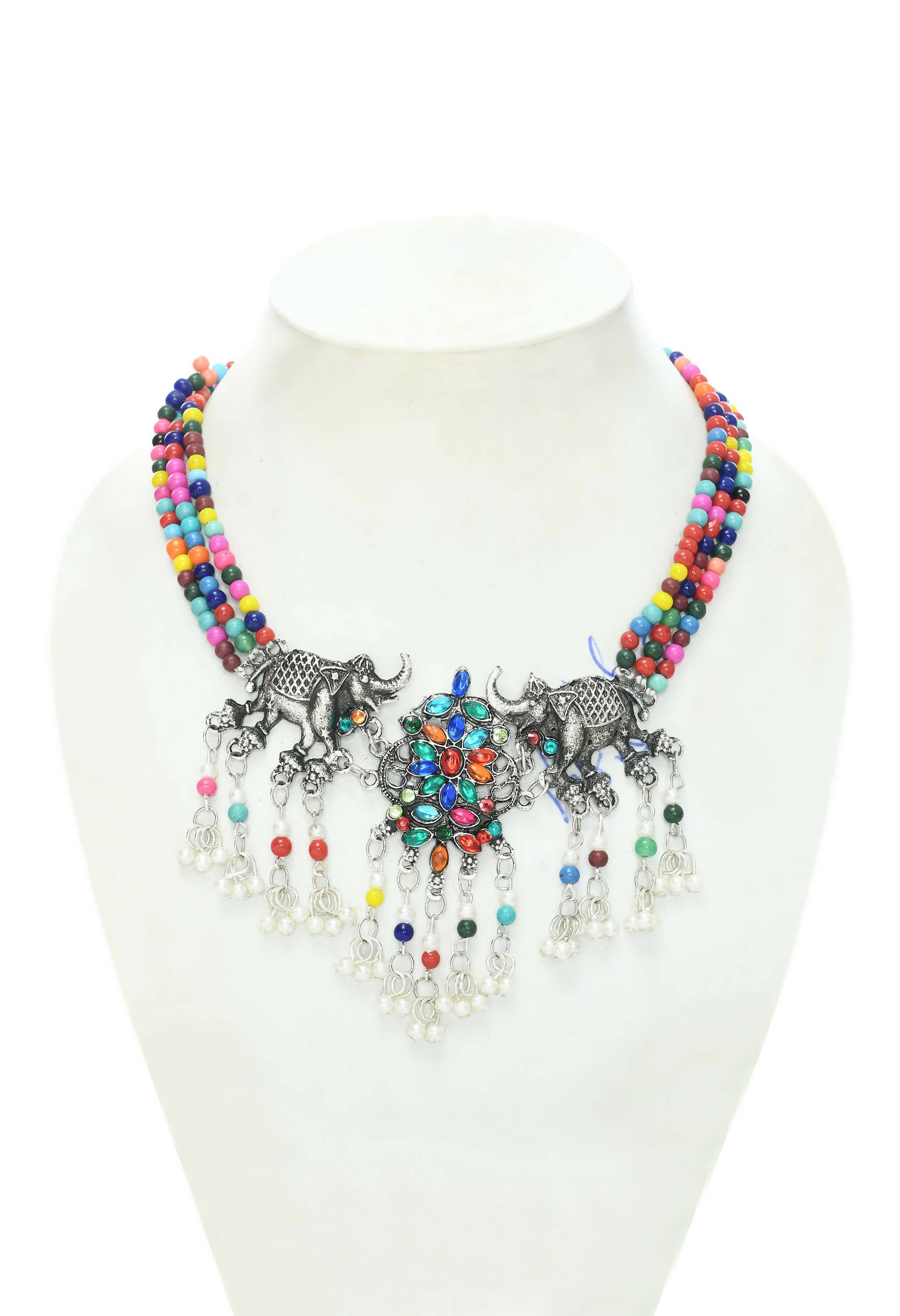 Mominos Fashion Johar Kamal Silver-Plated Brass Finish Elephant Design Choker For Women (Multi) - Grab2buy