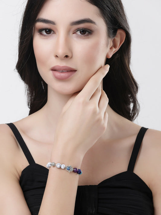 NVR Men & Women Multi Colour Marbel Crystal Elasticated Bracelet | Grab2Buy