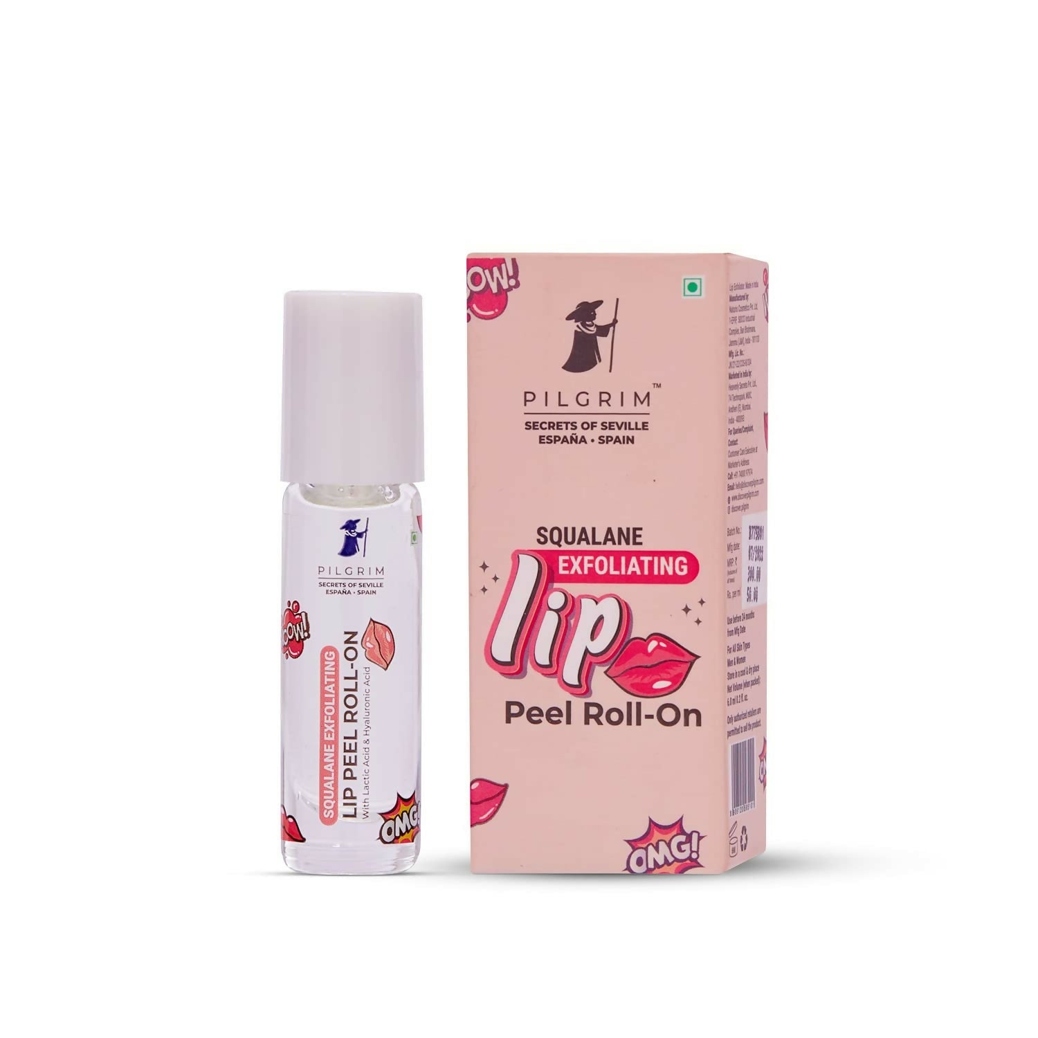 Pilgrim Spanish Lip Peel Roll-on with Lactic Acid & Hyaluronic Acid For Soft & Glossy Lips, Hydrating Dry & Flaky Lips - Grab2buy