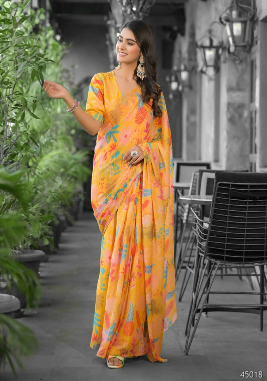 stylish Casual Yellow Imported georgette Ready to Wear Fancy Saree - Ashwini