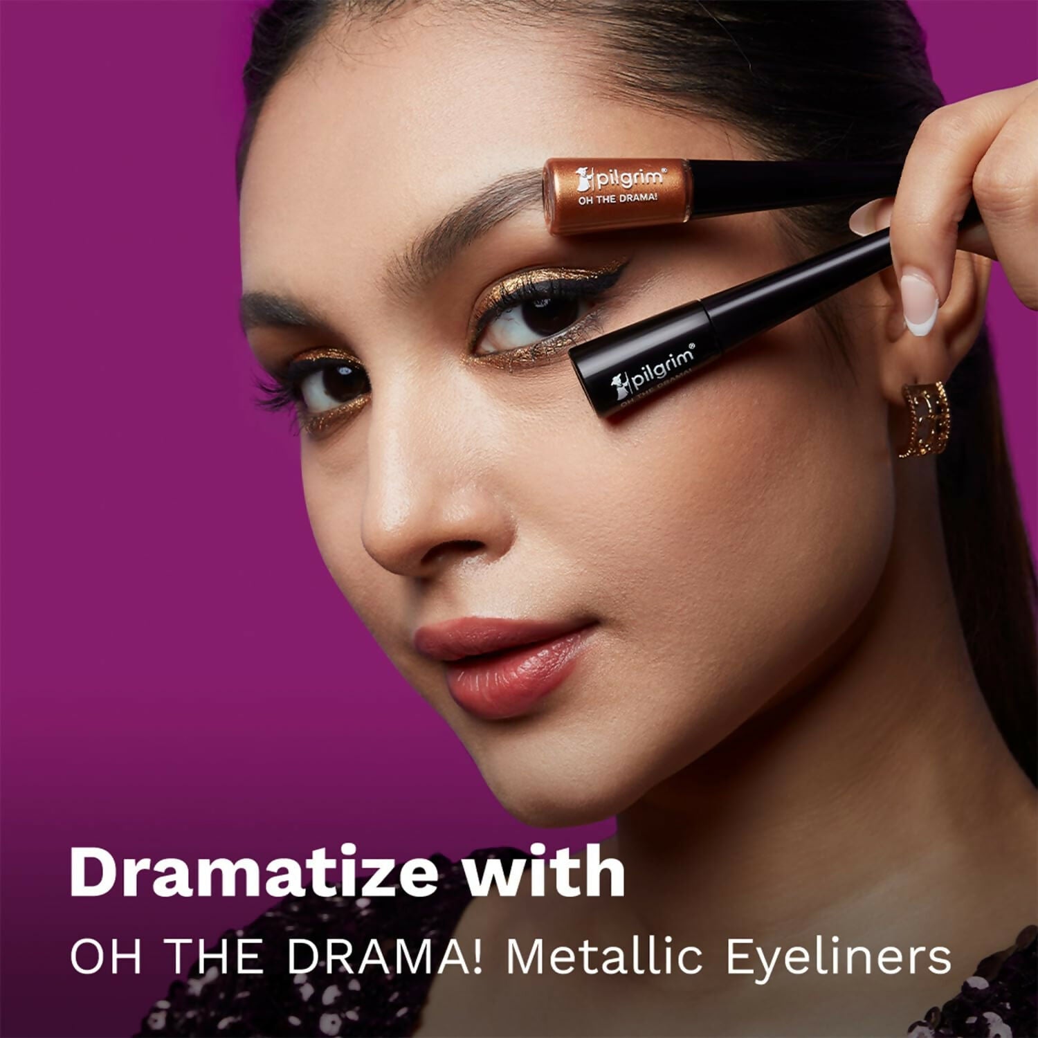 Pilgrim Metallic Eyeliner Black Scandal, Long Lasting & Smudge Proof Enriched With Argan Oil - Grab2buy