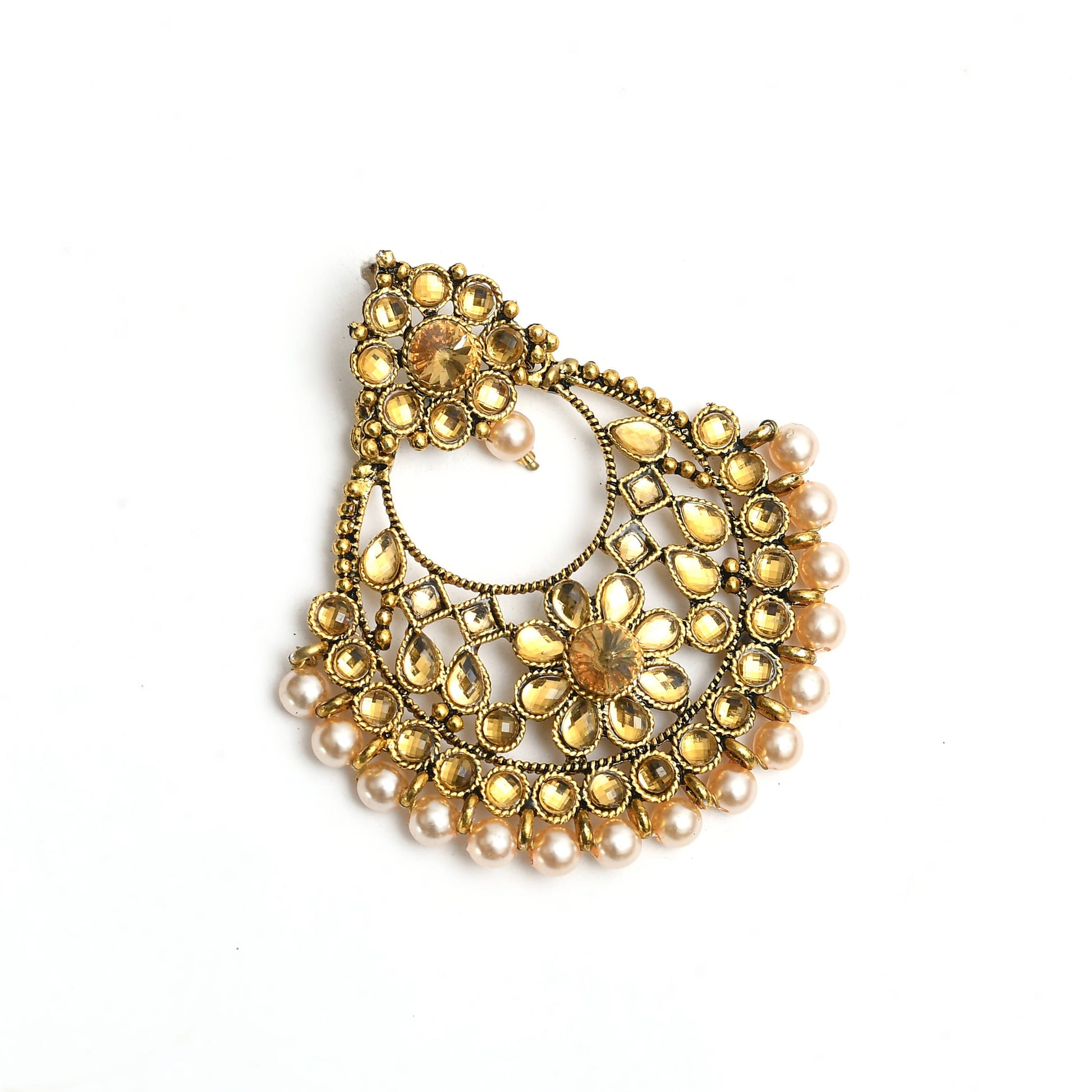 Mominos Fashion Johar Kamal Golden And White Beaded Earrings - Grab2buy