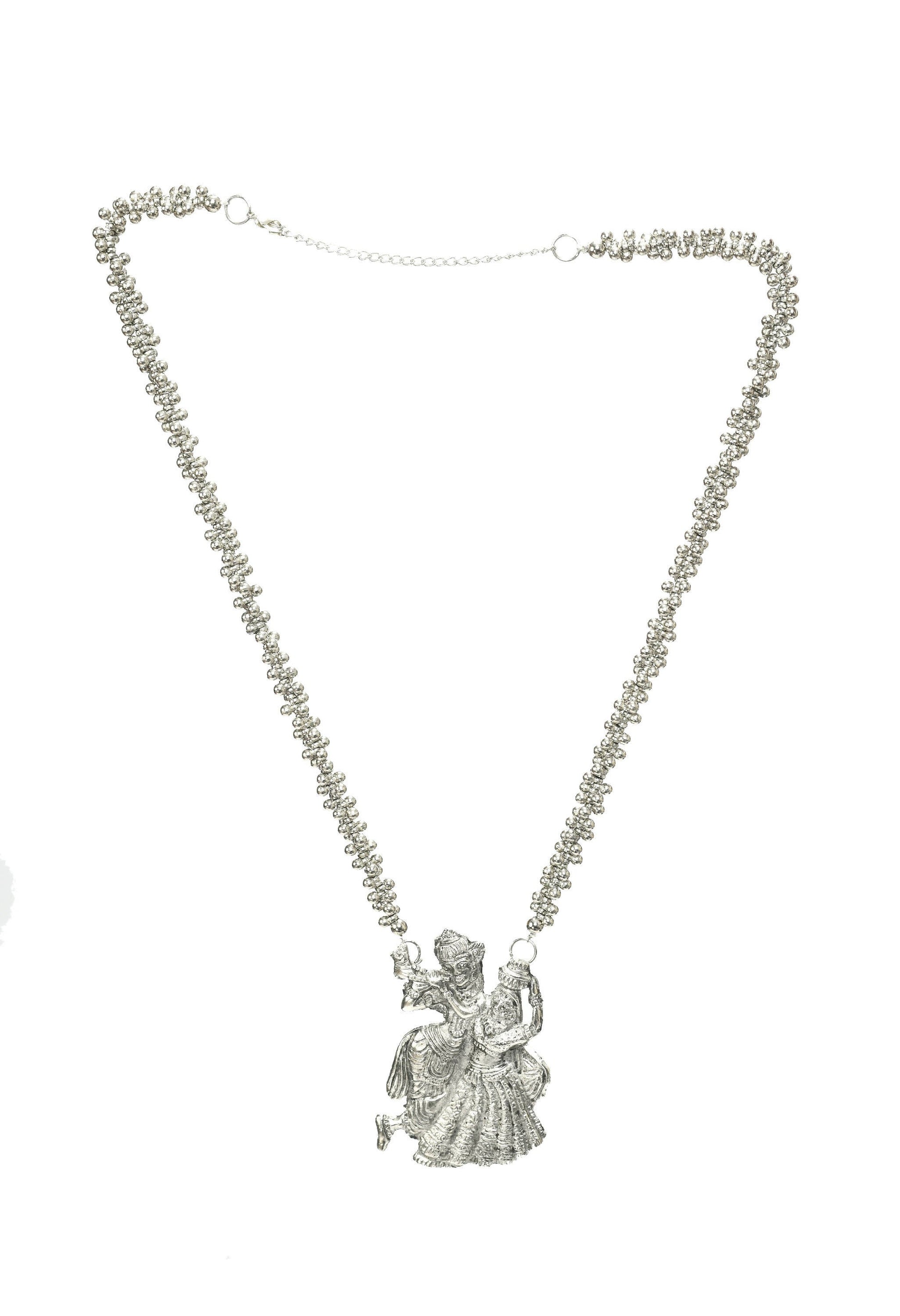 Mominos Fashion Johar Kamal Oxidised Silver-Plated Brass Finish Radha Kishan Long Necklace For Women - Grab2buy