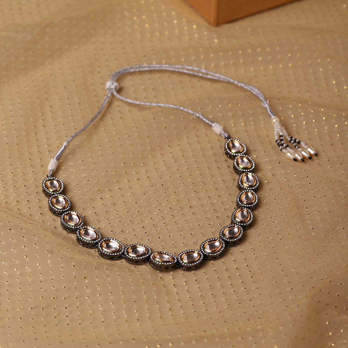 Silver-Toned Brass Rhodium-Plated Necklace - Ruby Raang - Grab2buy