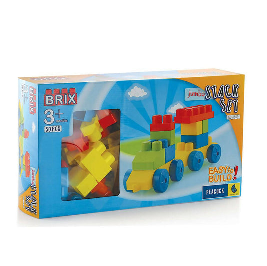 Peacock Learning & Educational Building Interlocking Blocks Set For Kids- Jumbo Brix 50 Grab2Buy Peacock Toys Grab2Buy