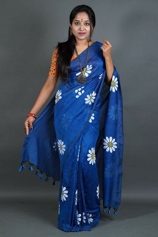 Exclusive Collection Blue Pure Cotton Grab2Buy With Sunflower Design