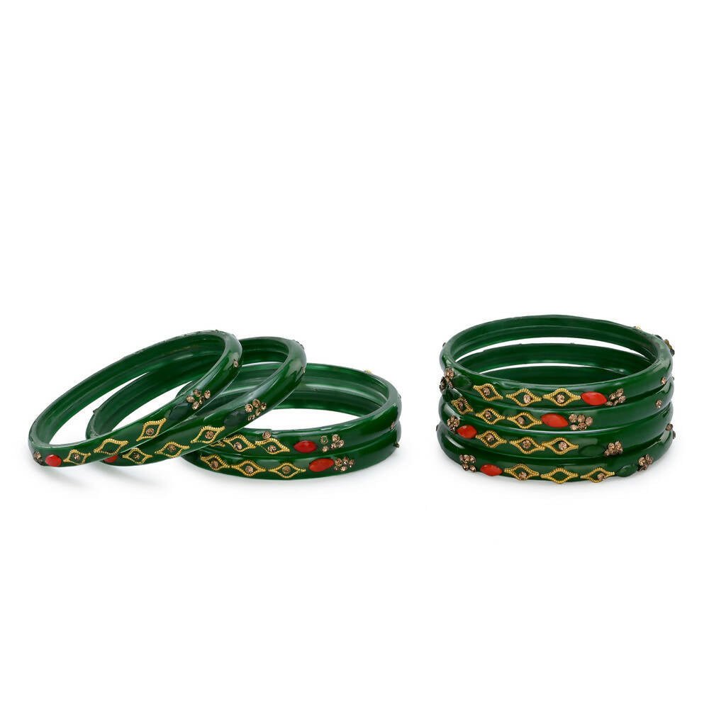 Afast Designer Fancy Party Bangle/ Kada Set, Green, Glass, Pack Of 8 - Grab2buy