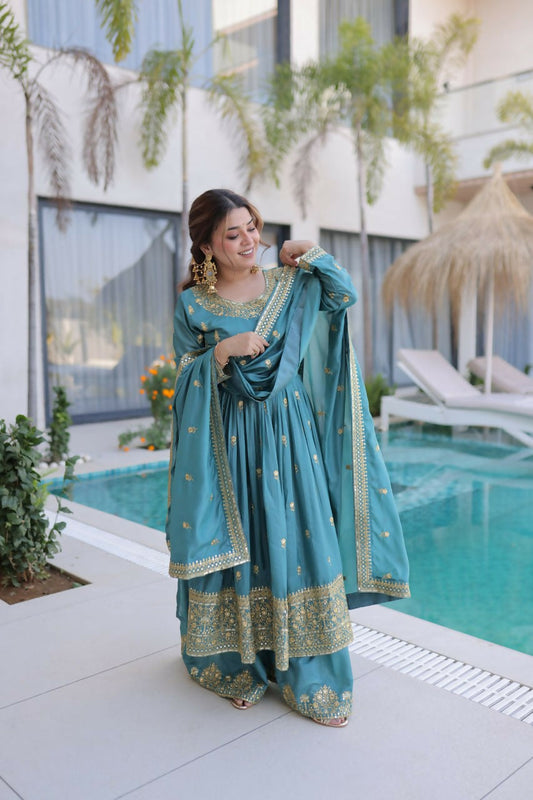 Teeya Creation Womens New Bollywood Stylish Super Silk With Rich Sequins Embroidered Work Kurta Set