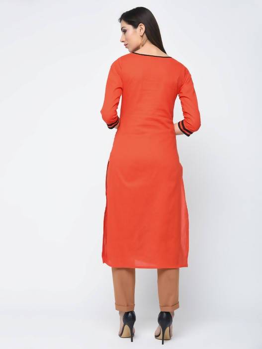 Aniyah Cotton Block Orange Straight Kurta (AN-124K)