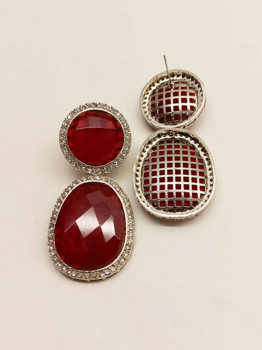 Red Smart Dangler Earrings With Rhino Stone Border| Earring For Women And Girls By House of Ree