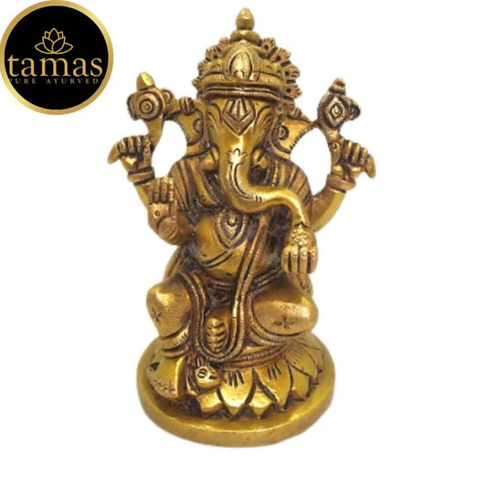 Tamas Brass Lord Ganesha Idol | Golden Finish | Home & Office Temple