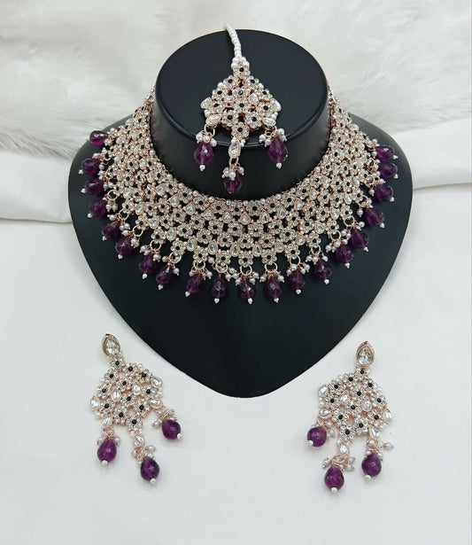 Joban Fashion Women Pink Stone Work Necklace Set
