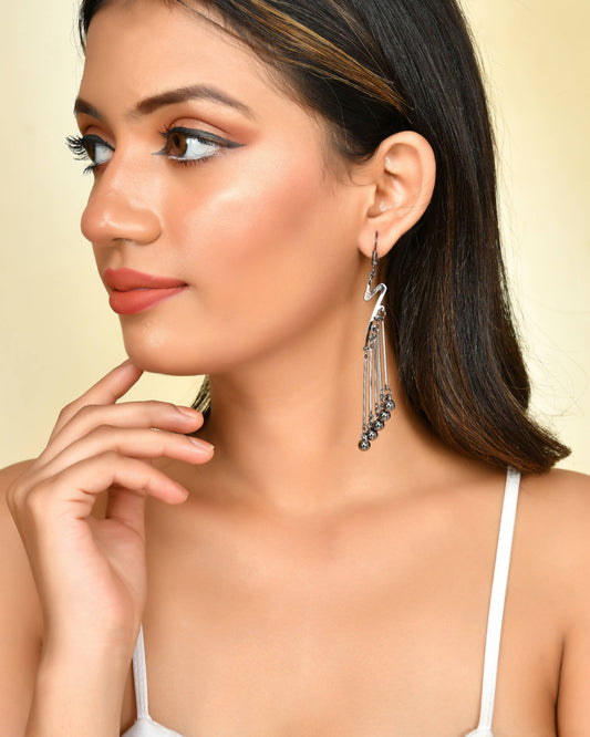 VOJ Women Rhodium-Plated Drop Chain Earrings Stainless Steel Drops & Danglers - Grab2buy