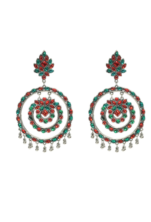 Mominos Fashion Johar Kamal Women's Red & Green Kundan Circles Earrings - Grab2buy