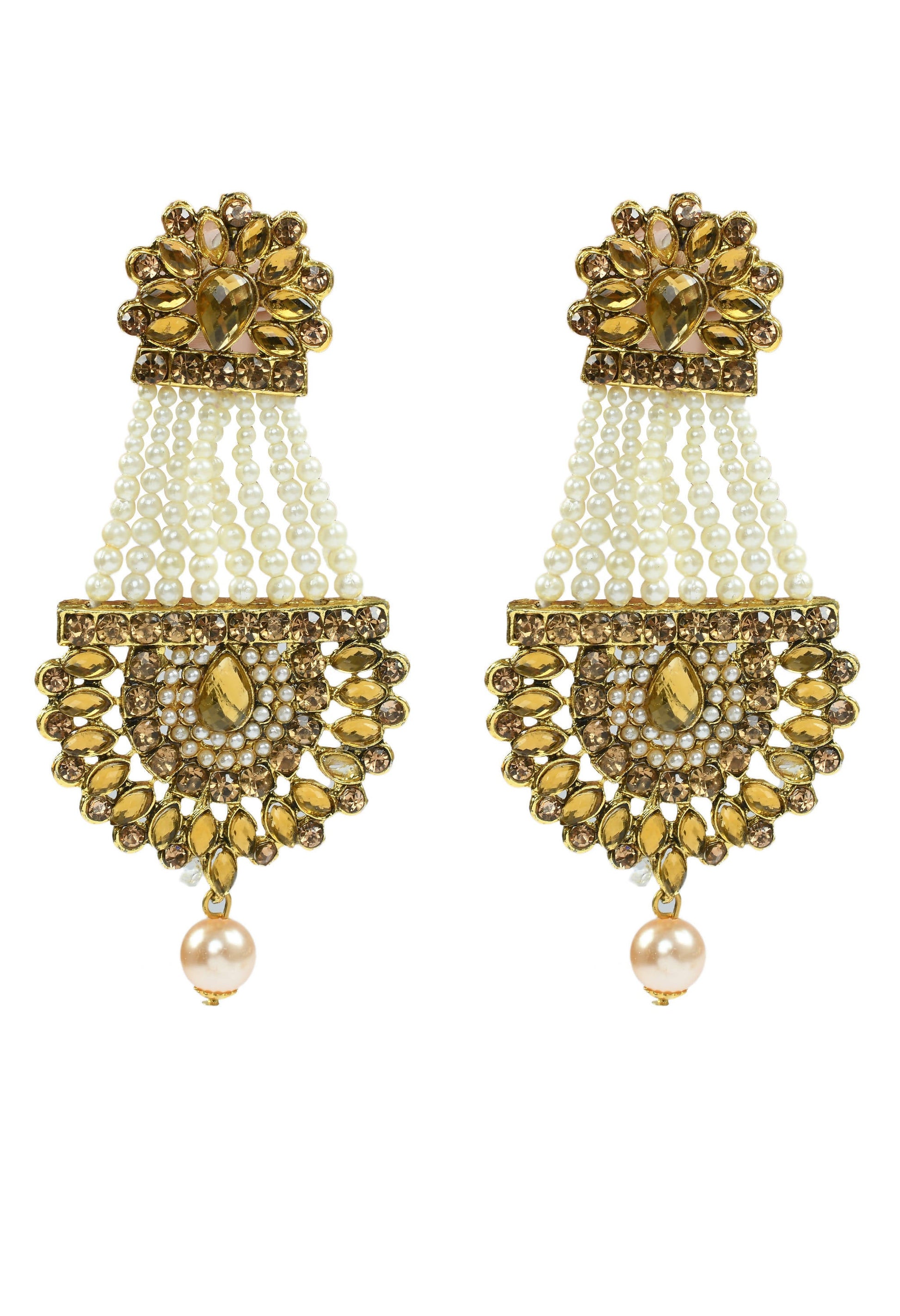 Mominos Fashion Johar Kamal Golden Kundan & Pearls Earrings With Tikka - Grab2buy
