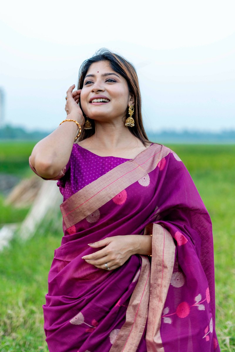 Aastha Fashion Magenta Woven Cotton Silk Saree with Blouse - Grab2buy