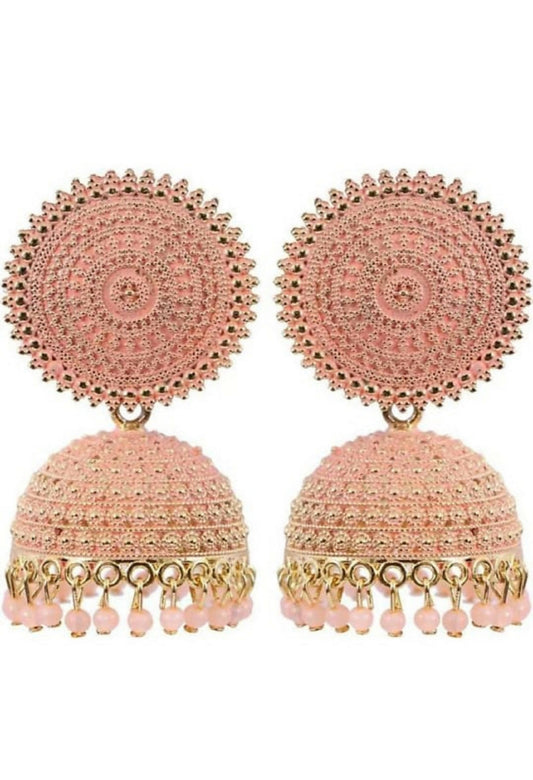 Mominos Fashion Joharkamal Gold-Polished Meenakari Jhumkas For Women & Girls (Peach) - Mominos Fashion