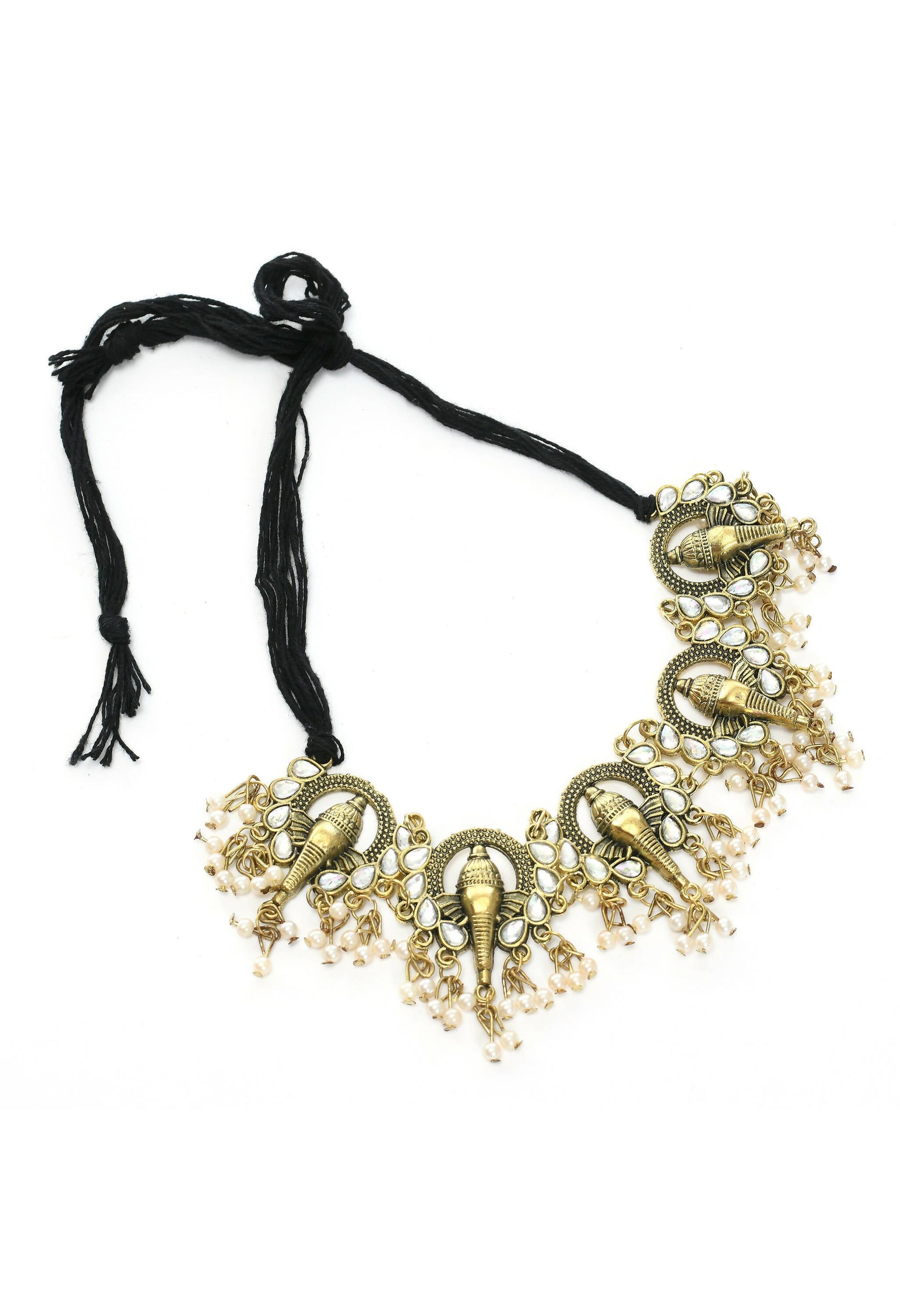 Mominos Fashion Johar Kamal Oxidised Gold-Plated Ganesha Design Necklace Choker Set - Grab2buy